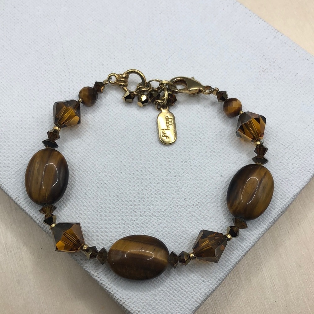 Dabby Reid artisan designer tiger eye stone and crystal beads bracelet boho.